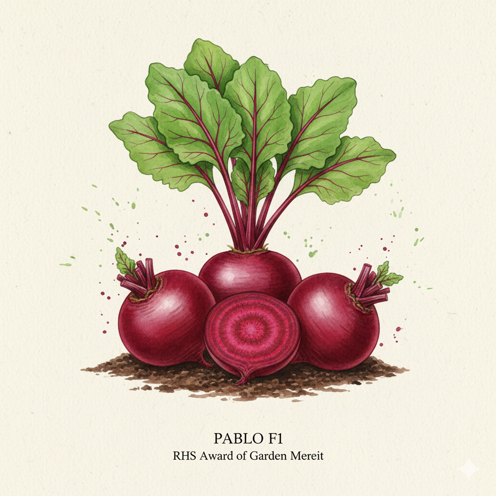 Image of Pablo F1 beetroot vegetable seeds from The Puzzle Seed Company, showing a packet of 200 seeds for planting.