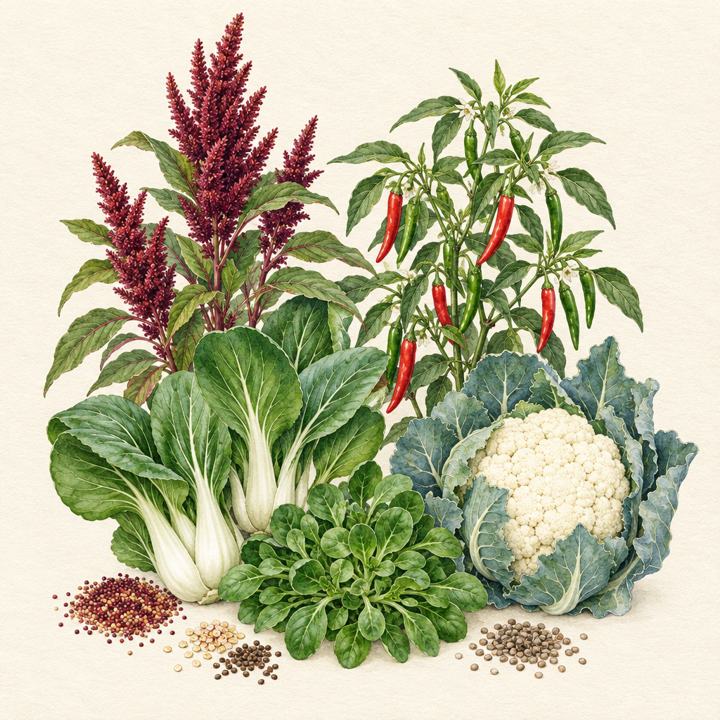 Colourful Kitchen Garden botanical watercolour