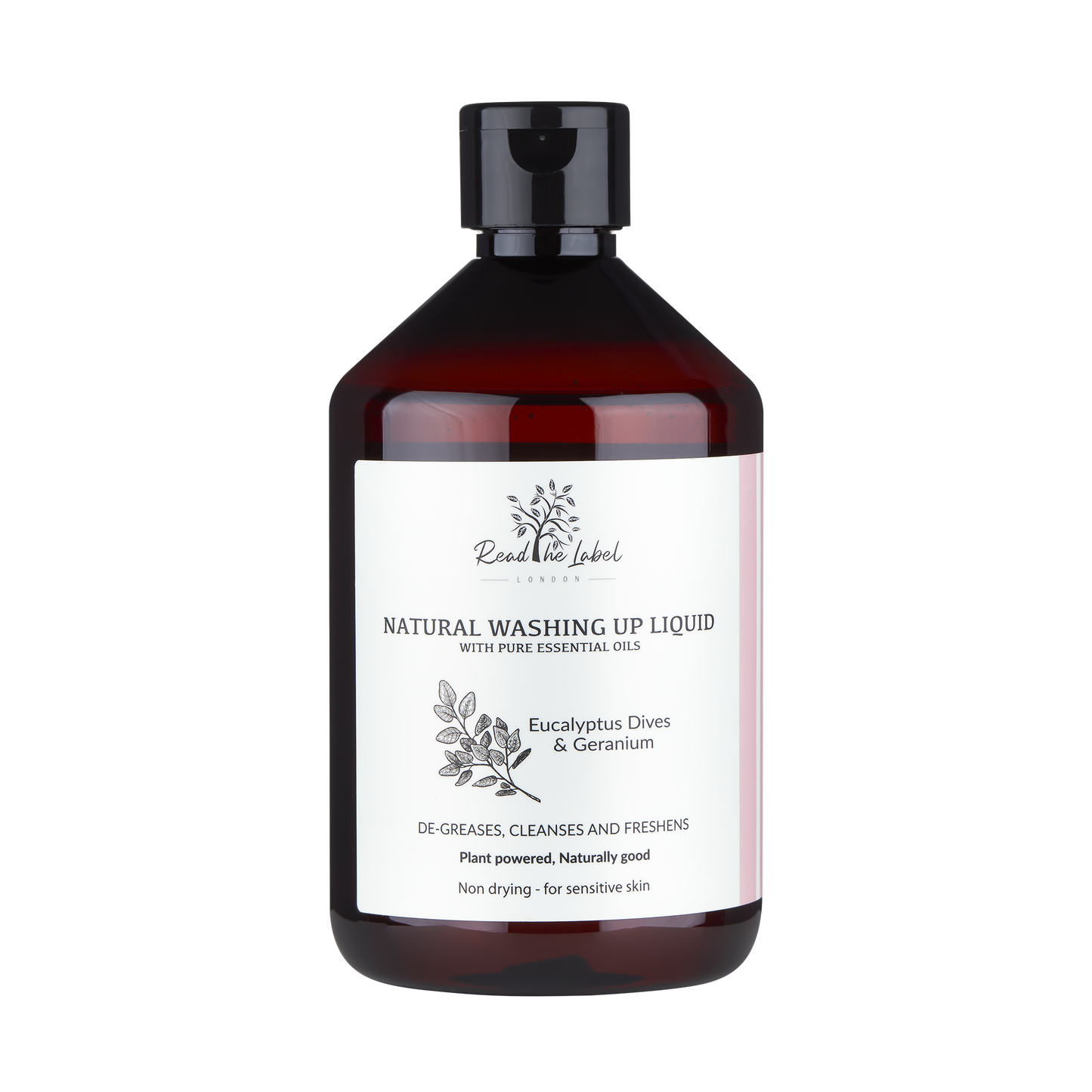 Natural washing up liquid with bergamot and grosso lavender from Read The Label London, showing a bottle with fresh citrus and lavender ingredients.