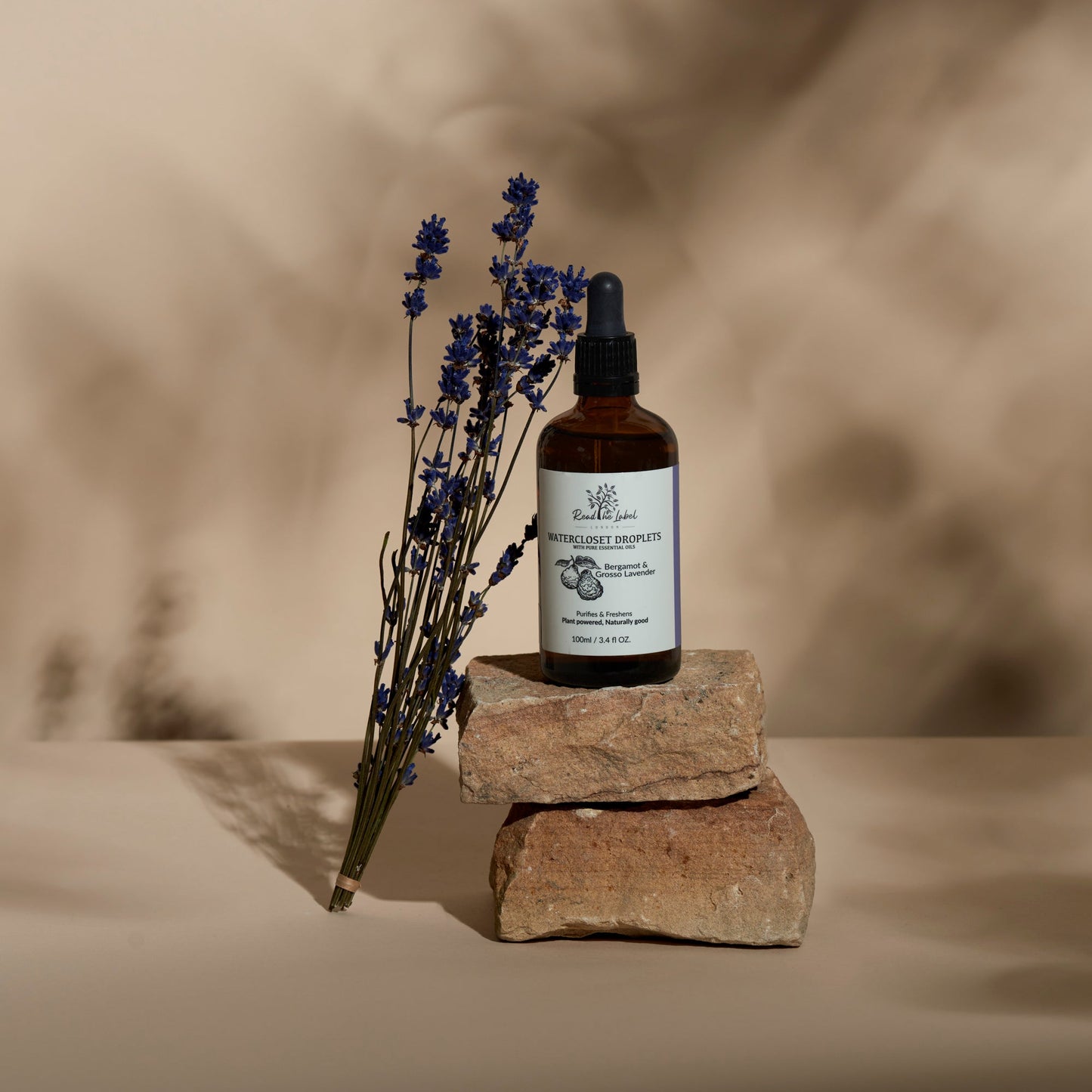 Natural Watercloset Droplets by Read The Label London with bergamot and grosso lavender for freshening bathrooms.