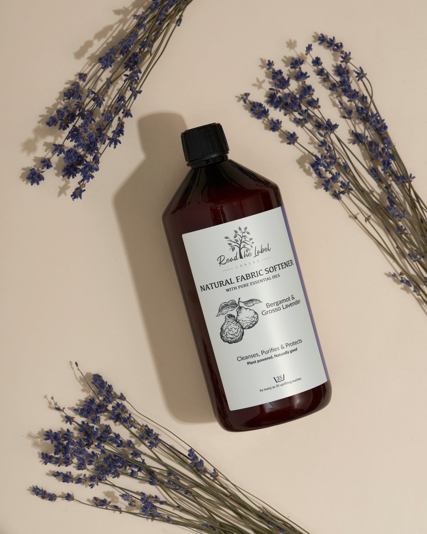 Natural fabric softener with bergamot and grosso lavender for fabric and upholstery protection by Read The Label London.