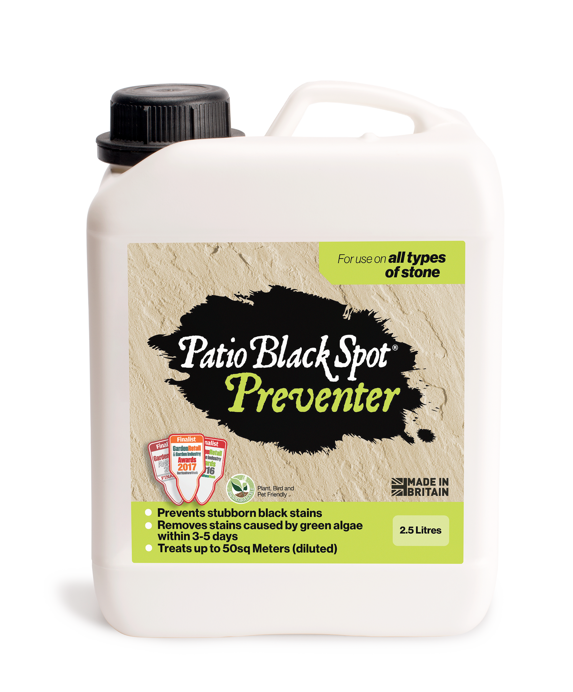 2.5L patio black spot preventer by Patio Black Spot Removal for all stone types, ideal for home and garden use.
