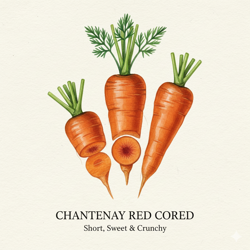 Illustration of Chantenay red cored carrots on a beige background