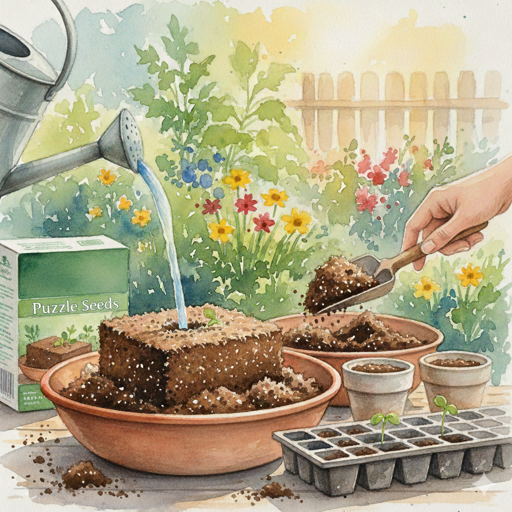 Seed and cutting compost with 20% perlite from The Puzzle Seed Company, peat-free, expands to 15 liters, ideal for seedlings.