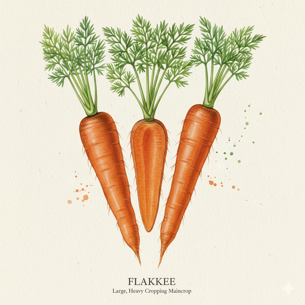 Close-up of Flakkee carrot seeds from The Puzzle Seed Company, showing large, heavy seeds ideal for reliable vegetable planting.