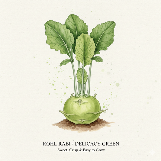 Green Kohl Rabi seeds from The Puzzle Seed Company Delicacy Series, 500 vegetable seeds for growing fresh green kohl rabi.
