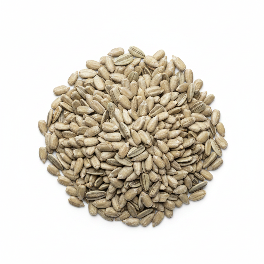 Farmer Tom’s Pure Gold Sunflower Hearts from The Puzzle Seed Company, close-up of golden sunflower seed hearts in a jar.
