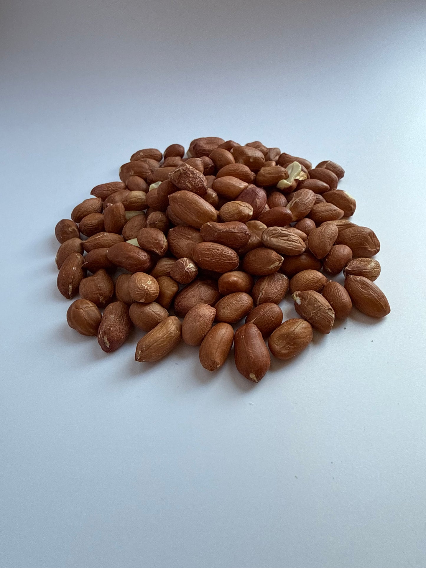 Farmer Tom’s Aflatoxin-safe peanuts from The Puzzle Seed Company, close-up of fresh, shelled peanuts on a rustic background.