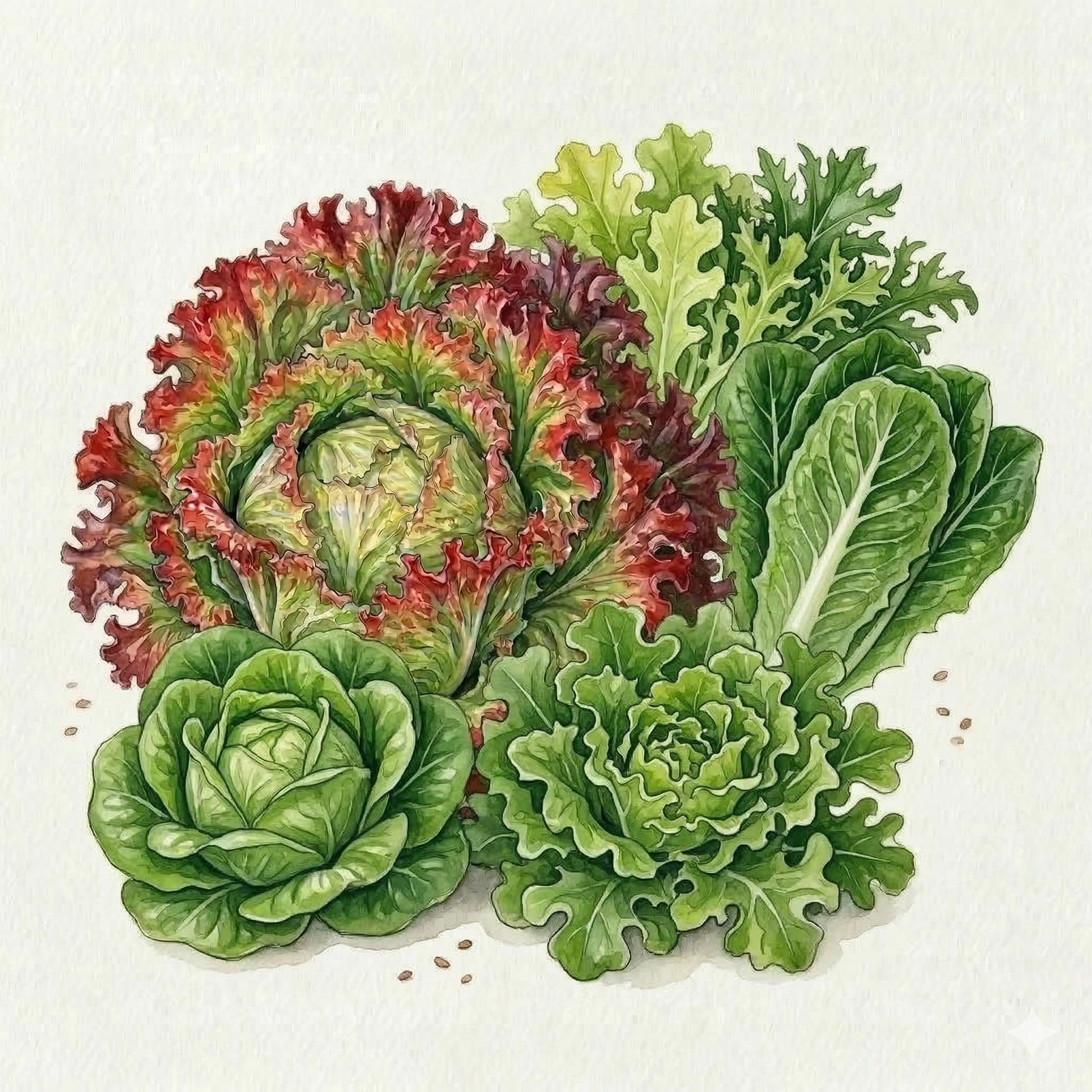 Mixed lettuce seeds from The Puzzle Seed Company, featuring a variety of leafy greens for home gardening.