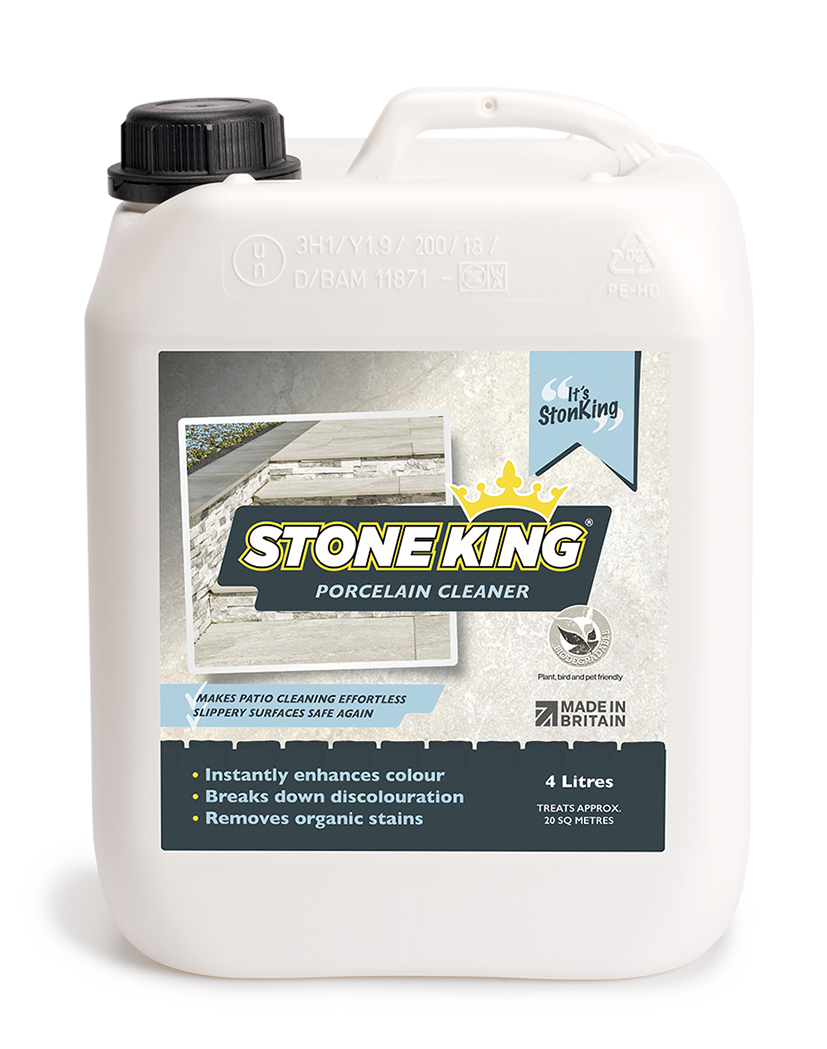 Stone King porcelain cleaner from Patio Black Spot Removal, showing a bottle of porcelain cleaner for cleaning and polishing surfaces.