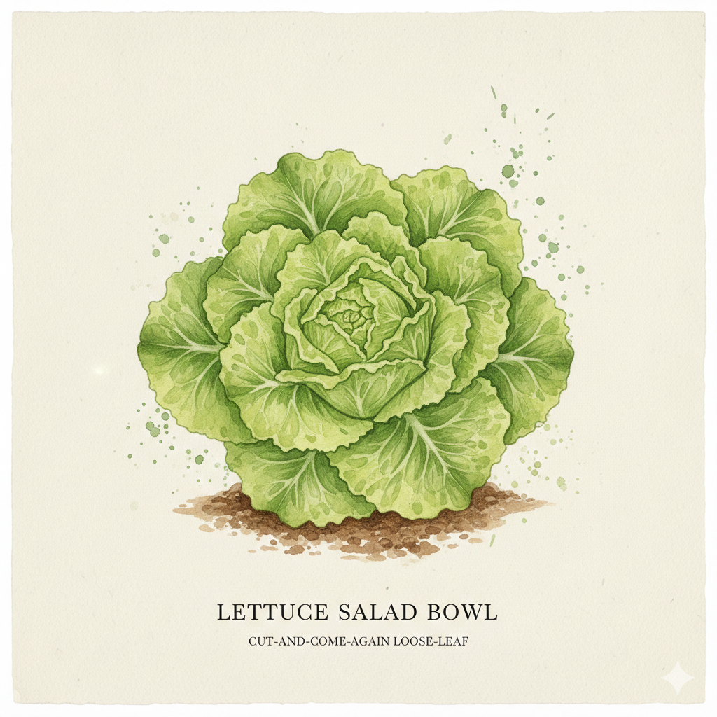 Green leafy lettuce seeds for salad bowls, 'Pick & Come Again' variety by The Puzzle Seed Company, 1,000 seeds in package.