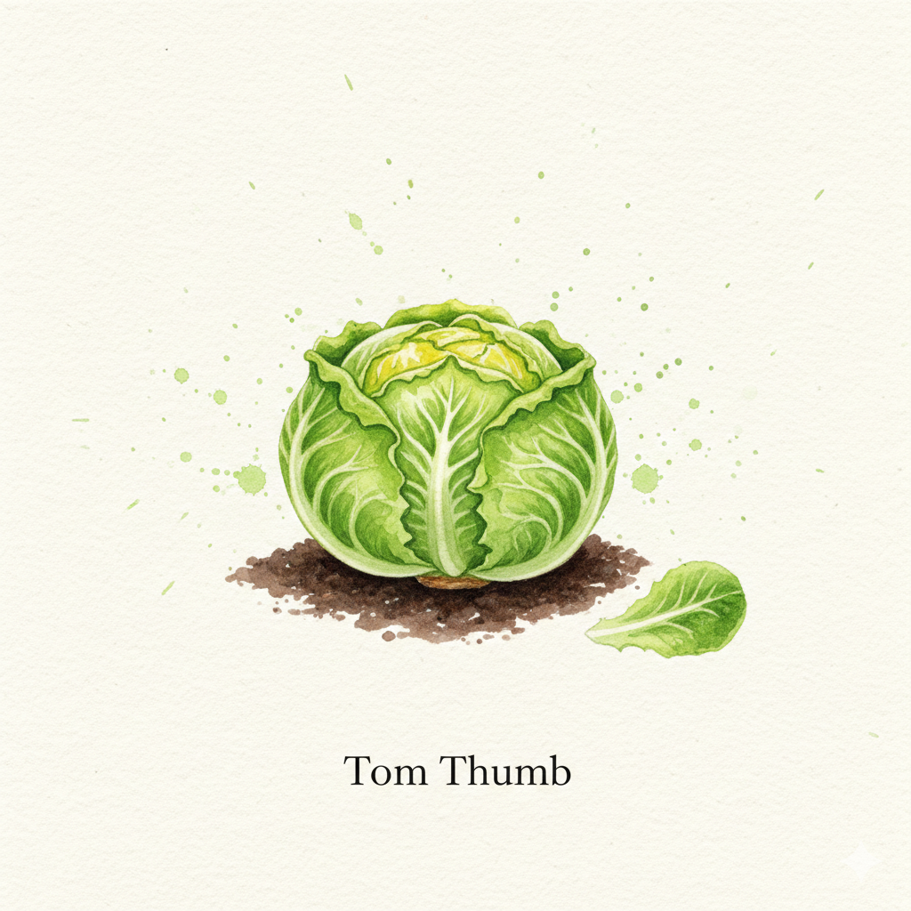Heirloom Tom Thumb lettuce seeds by The Puzzle Seed Company, miniature lettuce variety in a clear packet.