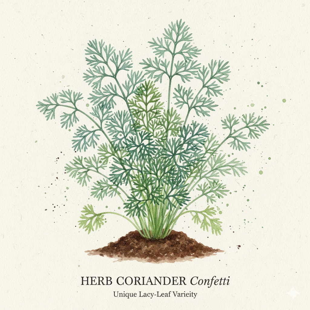 Confetti coriander seeds herb seeds by The Puzzle Seed Company, with colorful lacy or classic coriander seed varieties.