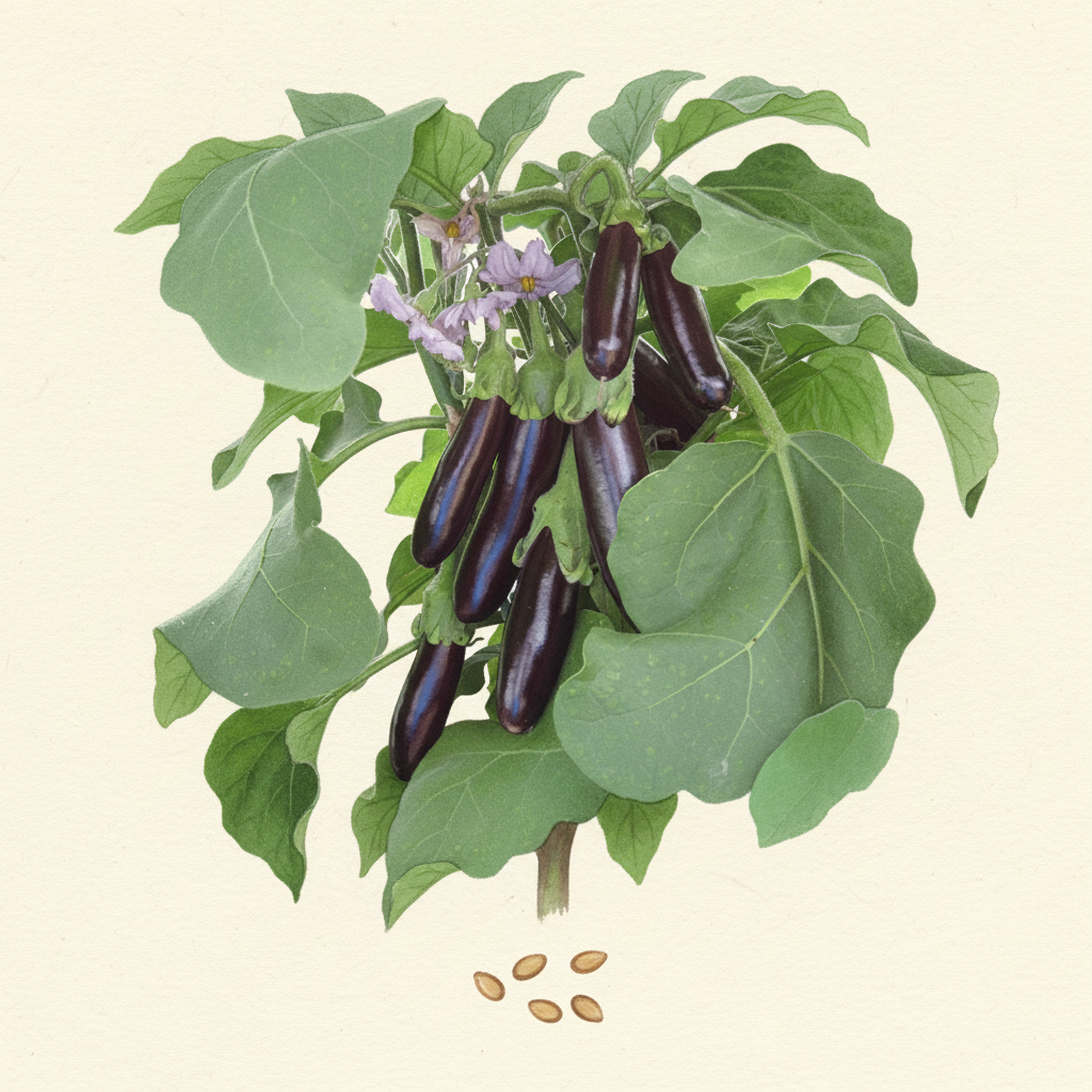 Organic Aubergine Long Purple Watercolour Botanical