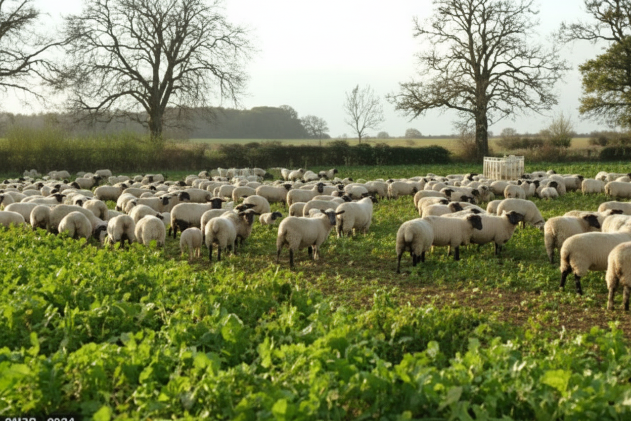 Sheep grazing on stubble turnips